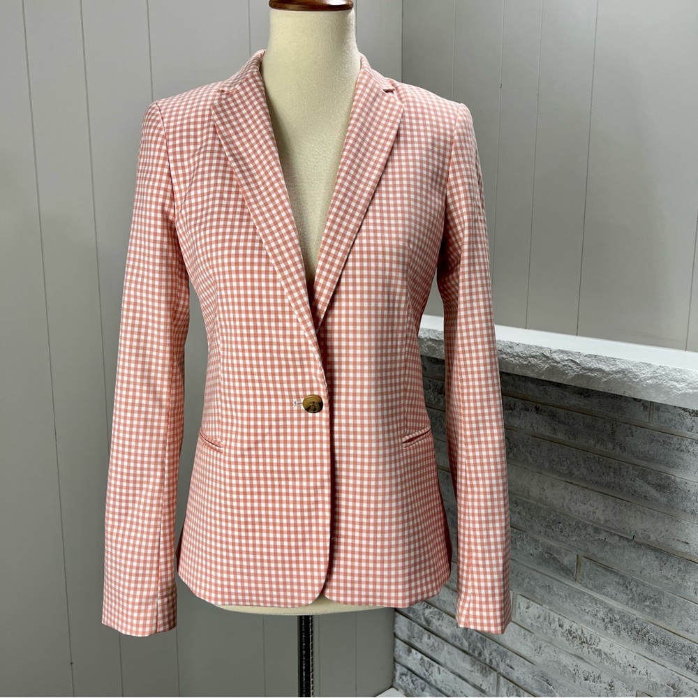 Scotch & Soda Orange White Check Single Breasted One Button Jacket Blazer S NWT